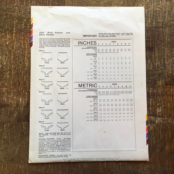 Stretch & Sew Sewing Pattern 2046 Retro Brief Hipster Panties Lingerie 3-11UNCUT - Picture 2 of 2